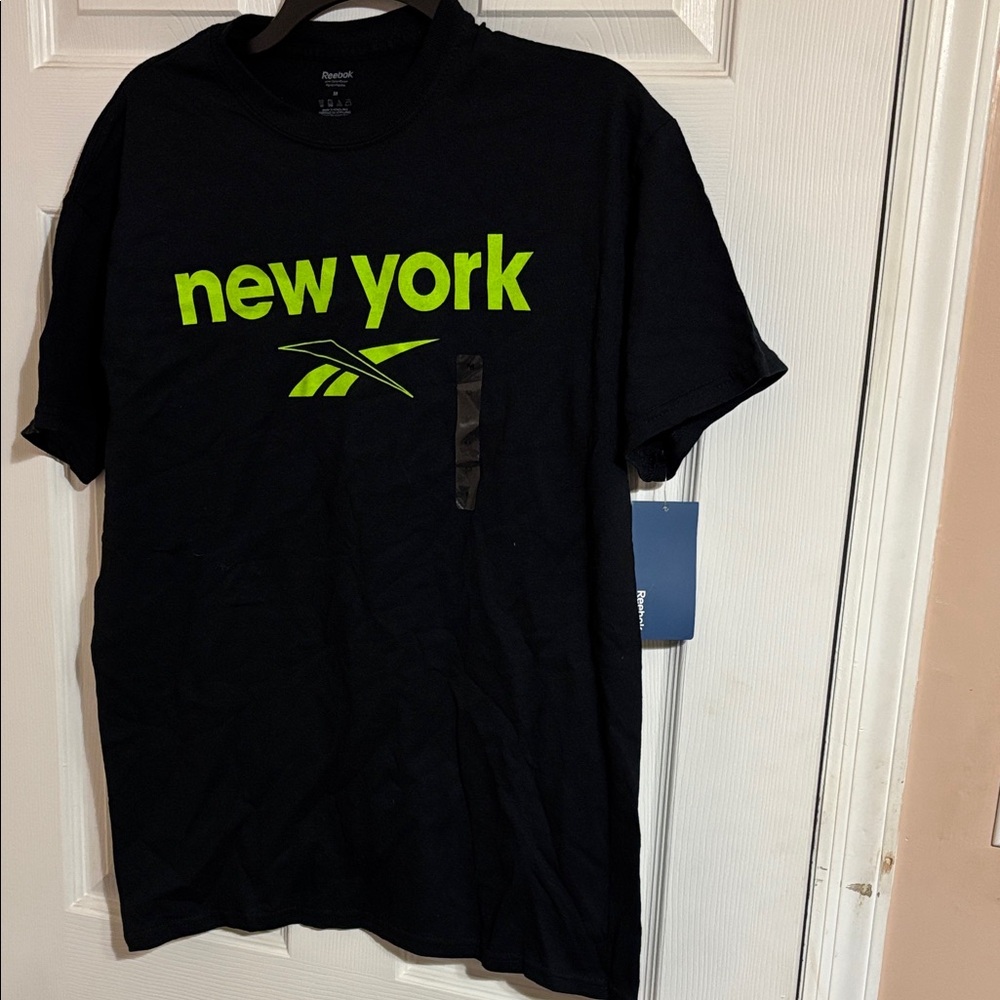 Reebok Black Short-Sleeve Tee with Neon Green "new york" Graphic
